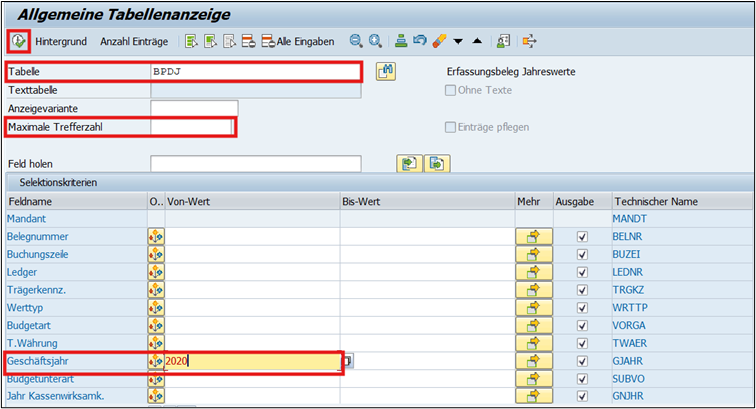 Praktisches Vorgehen bei der Budgeteinzelmigration: Auswahl der relevanten Budgetbelege aus Tabelle BPDJ