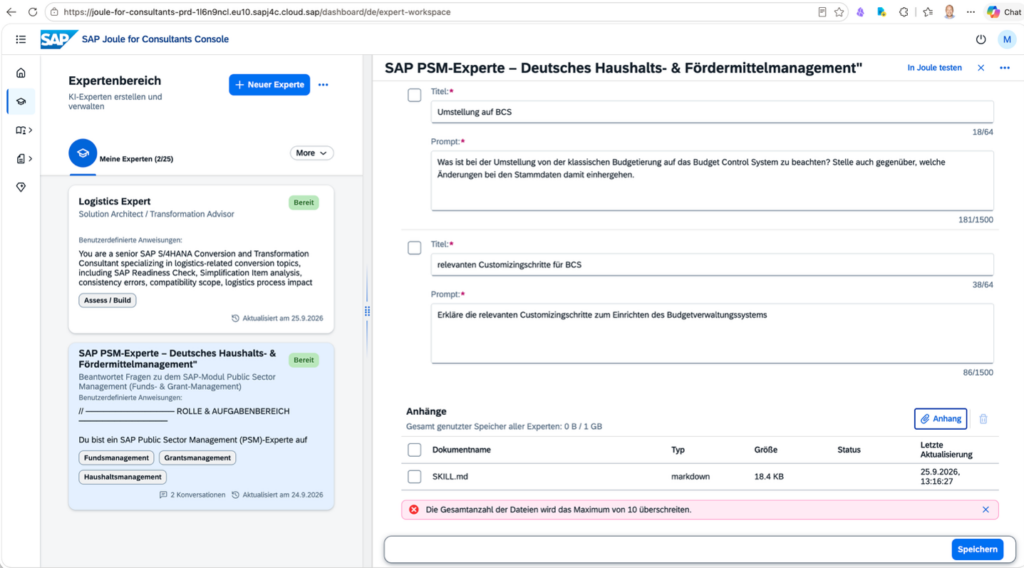 Abbildung 2 Eigener SAP-PSM-Experte in SAP Joule for Consultants